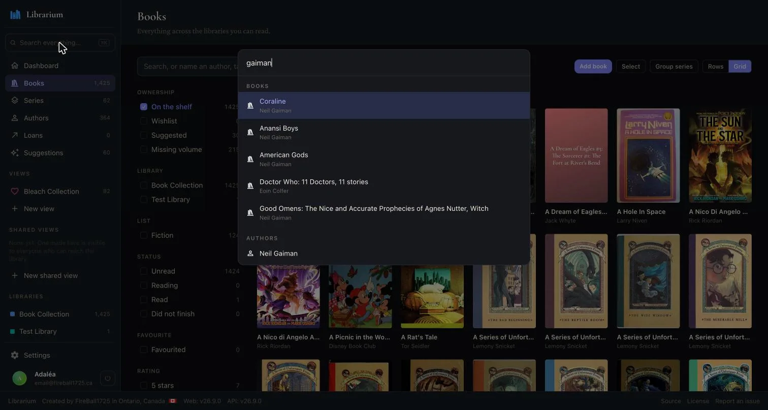 Searching the whole instance from one box, with books and authors in the same result list