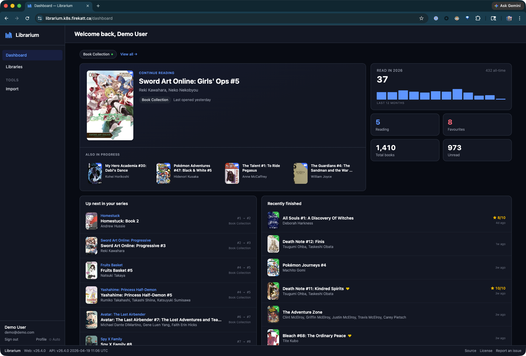 Librarium web dashboard