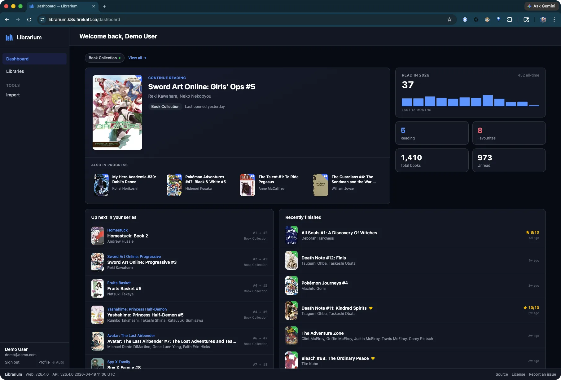 Librarium web dashboard